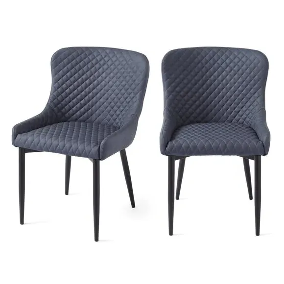 Set of 2 Dining Chairs with Arms - Navy, Faux Leather