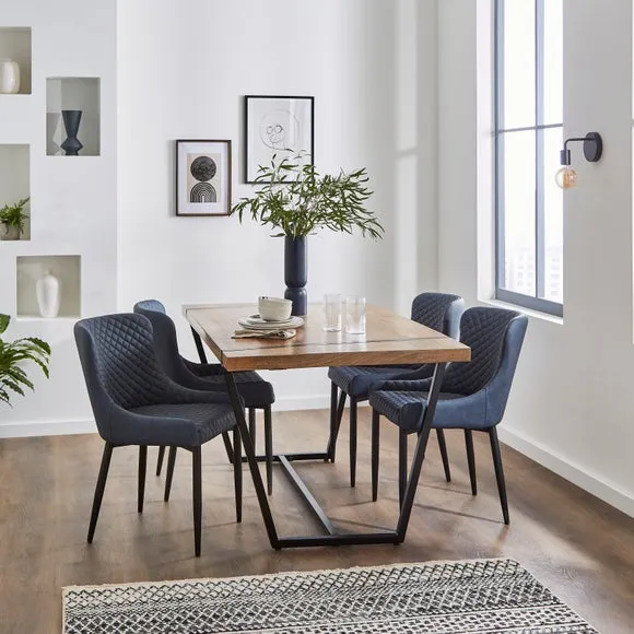 Set of 2 Dining Chairs with Arms - Navy, Faux Leather