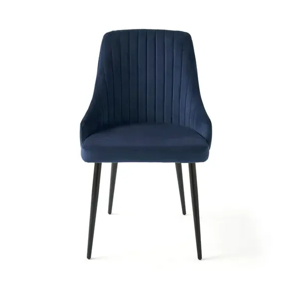 Set of 2 Dining Chairs with Arms - Navy, Velvet