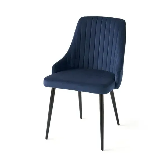 Set of 2 Dining Chairs with Arms - Navy, Velvet