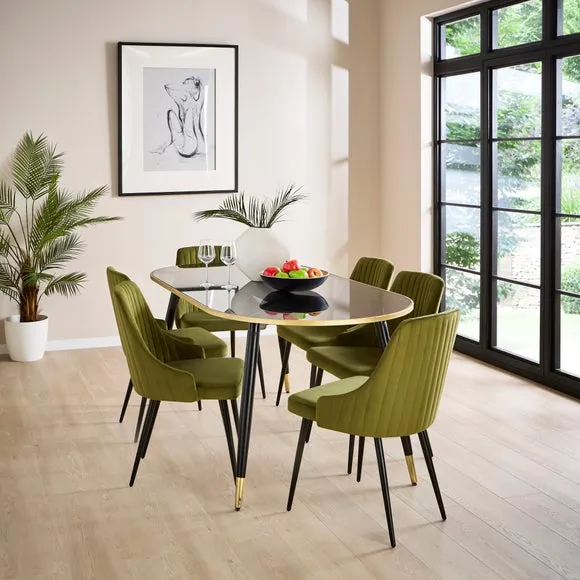 Set of 2 Dining Chairs with Arms - Olive, Velvet