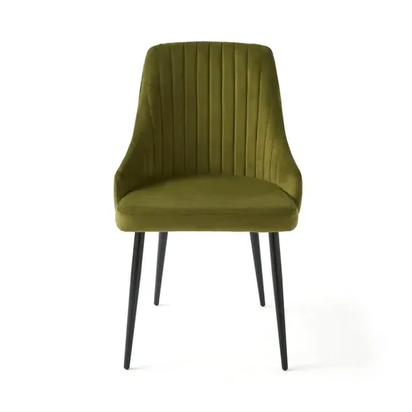 Set of 2 Dining Chairs with Arms - Olive, Velvet