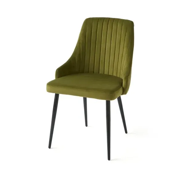 Set of 2 Dining Chairs with Arms - Olive, Velvet