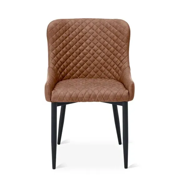 Set of 2 Dining Chairs with Arms - Tan, Faux Leather