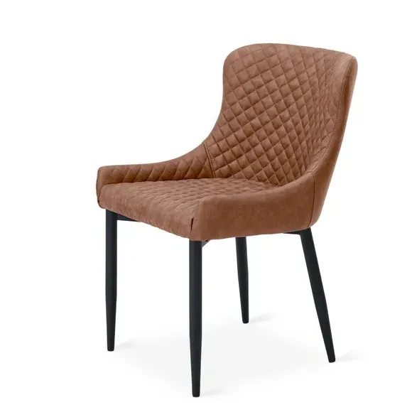 Set of 2 Dining Chairs with Arms - Tan, Faux Leather