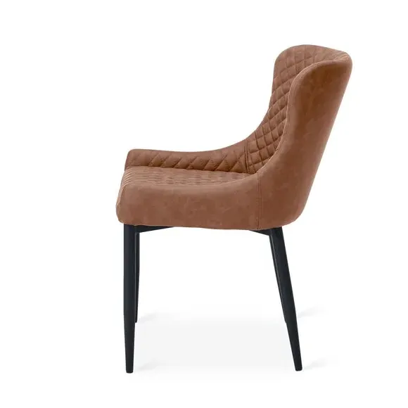 Set of 2 Dining Chairs with Arms - Tan, Faux Leather