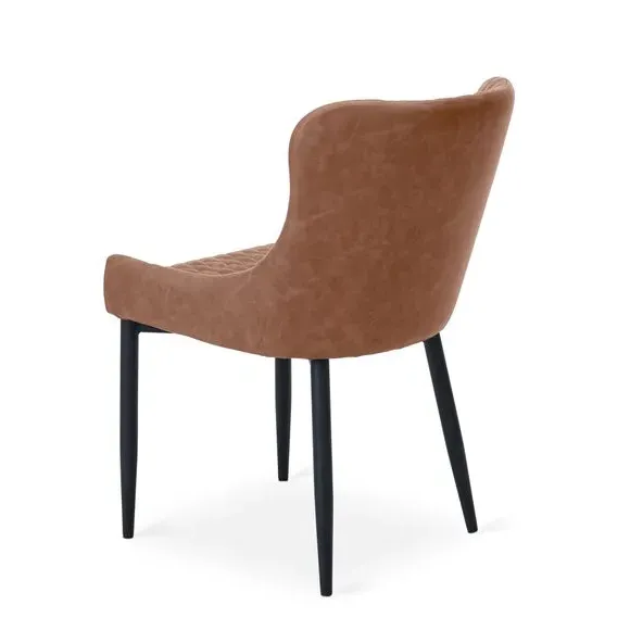 Set of 2 Dining Chairs with Arms - Tan, Faux Leather