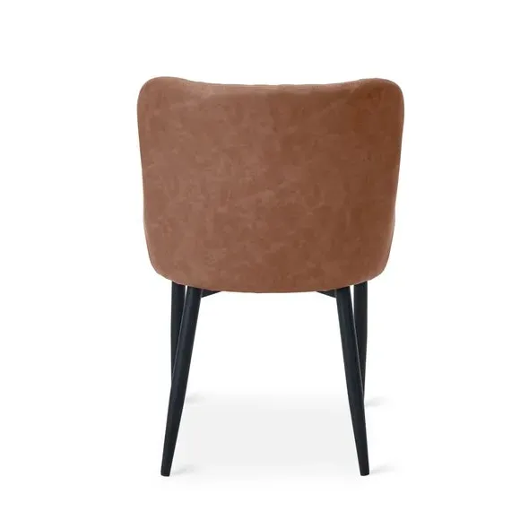Set of 2 Dining Chairs with Arms - Tan, Faux Leather