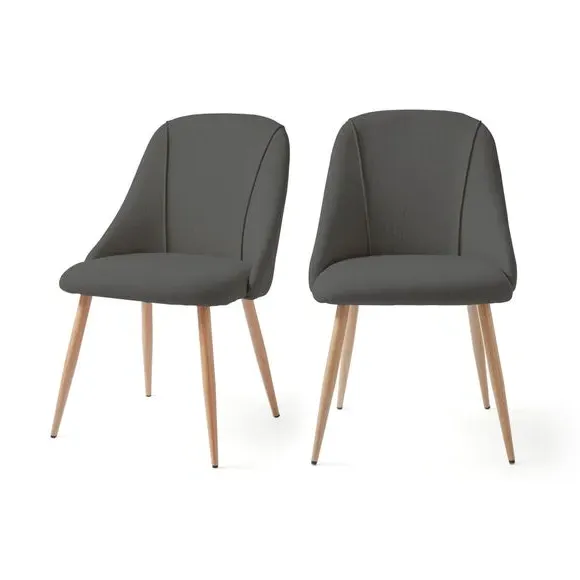 Set of 2 Dining Chairs with Piped Design - Grey