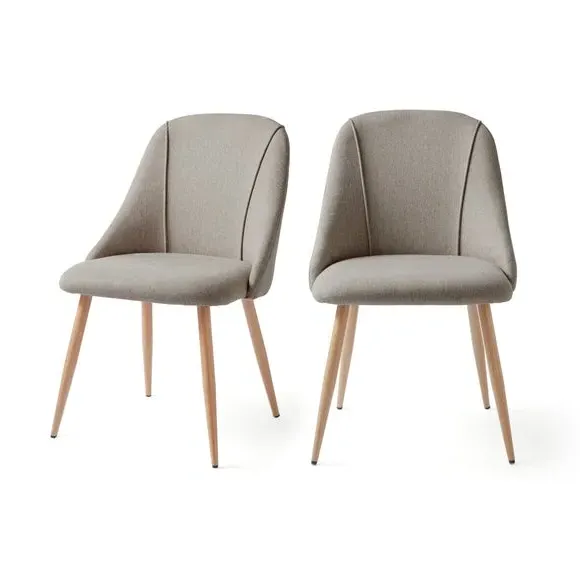 Set of 2 Dining Chairs with Piped Design - Natural