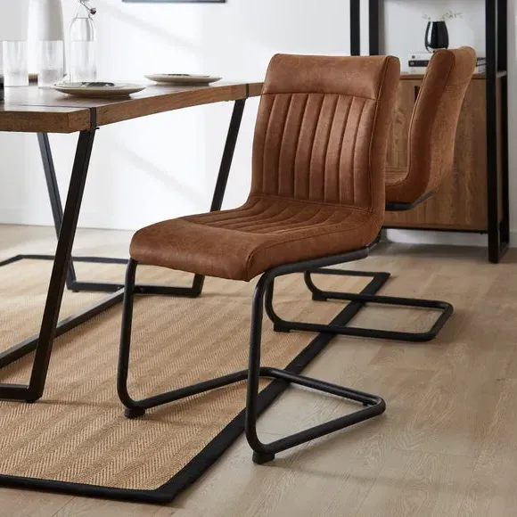 Set of 2 Dining Chairs with Ribbed Stitch - Tan