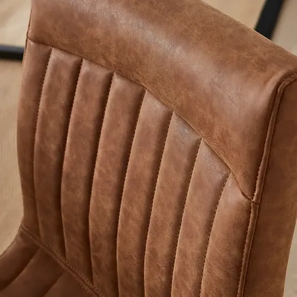 Set of 2 Dining Chairs with Ribbed Stitch - Tan