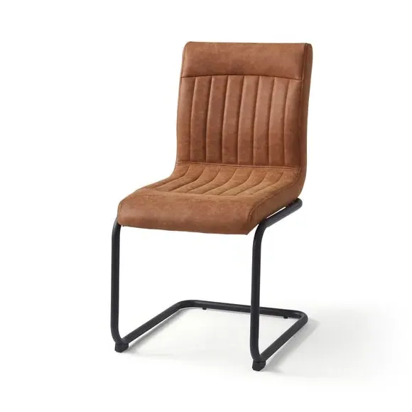 Set of 2 Dining Chairs with Ribbed Stitch - Tan