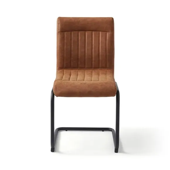 Set of 2 Dining Chairs with Ribbed Stitch - Tan