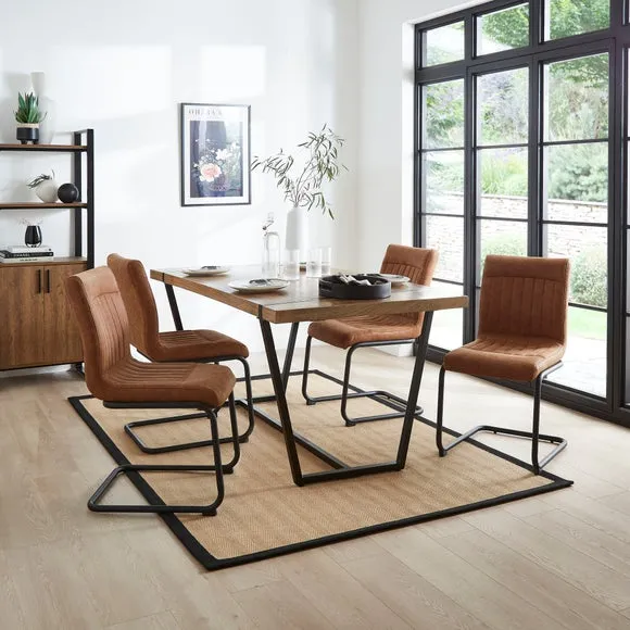 Set of 2 Dining Chairs with Ribbed Stitch - Tan image