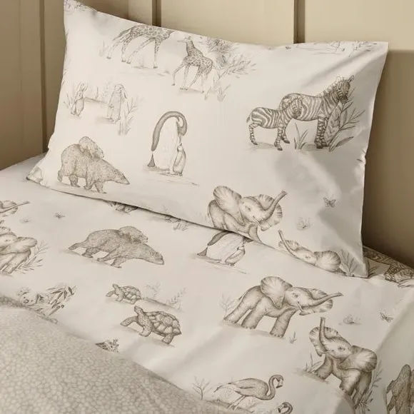 Set of 2 Fitted Sheets Animal Print - Natural