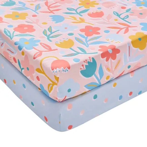 Set of 2 Fitted Sheets - Multicolor, Cotton