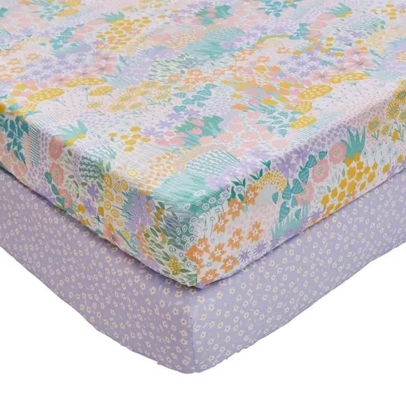 Set of 2 Fitted Sheets - Multicolor, Cotton
