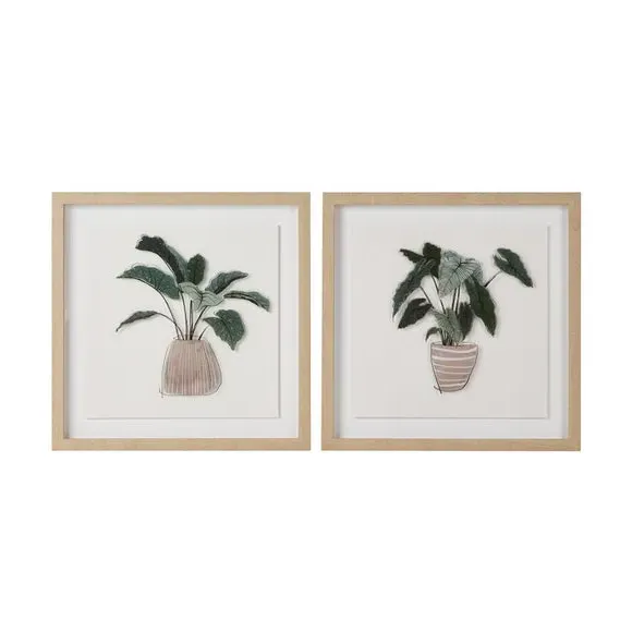 Set of 2 Floral Framed Prints - Green, Canvas