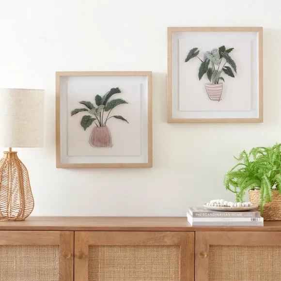 Set of 2 Floral Framed Prints - Green, Canvas image