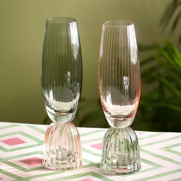 Set of 2 Flute Glasses - Multicolor, Glass