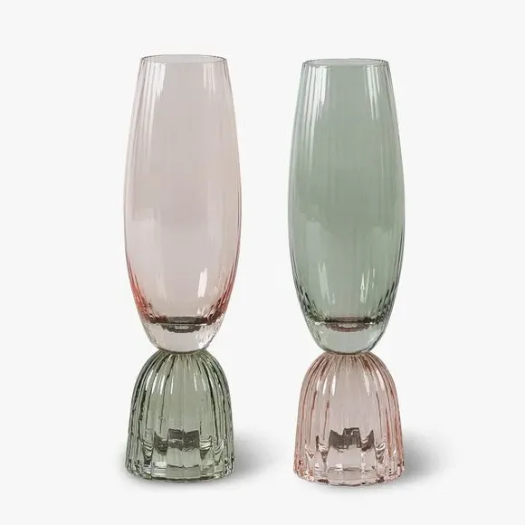 Set of 2 Flute Glasses - Multicolor, Glass