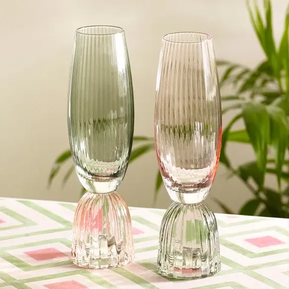 Set of 2 Flute Glasses - Multicolor, Glass