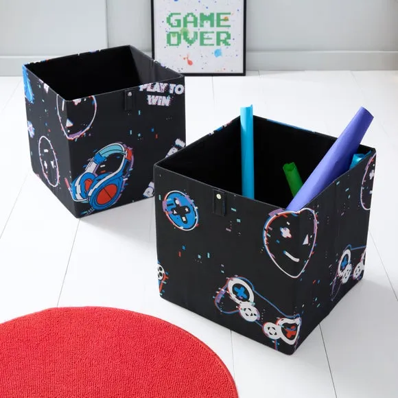 Set of 2 Foldable Storage Boxes - Black, Cotton