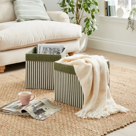 Set of 2 Foldable Storage Boxes - Olive, Fabric