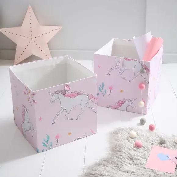 Set of 2 Foldable Storage Boxes - Pink, Canvas image