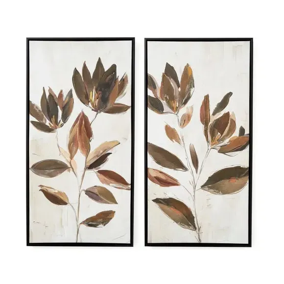 Set of 2 Framed Canvas Art - Brown, Floral
