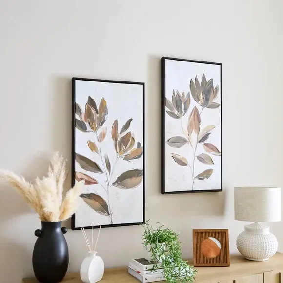 Set of 2 Framed Canvas Art - Brown, Floral image