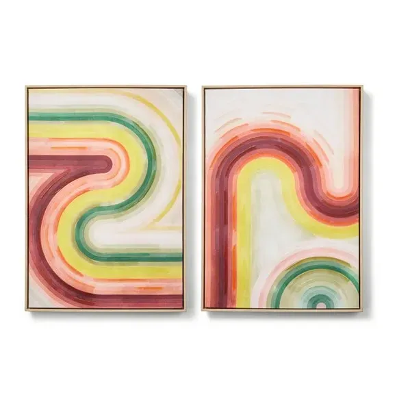 Set of 2 Framed Canvas Art - Multicolor Stripe