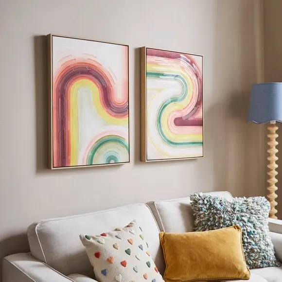 Set of 2 Framed Canvas Art - Multicolor Stripe image