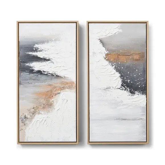 Set of 2 Framed Canvas Prints - Grey, Abstract