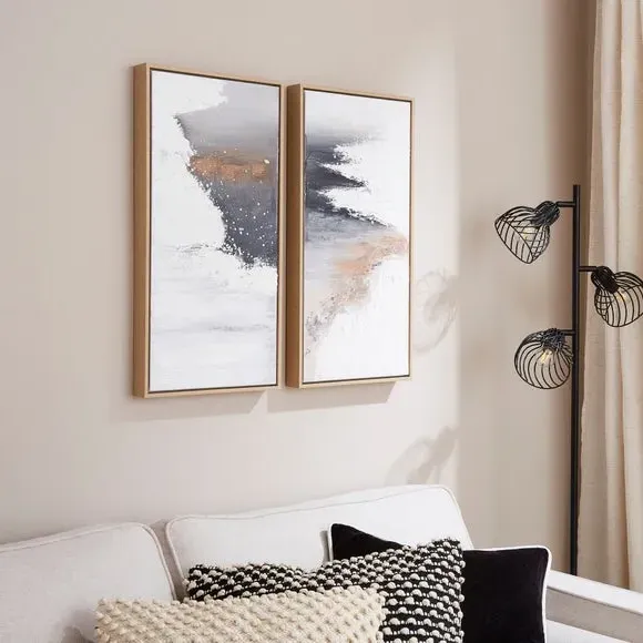 Set of 2 Framed Canvas Prints - Grey, Abstract image