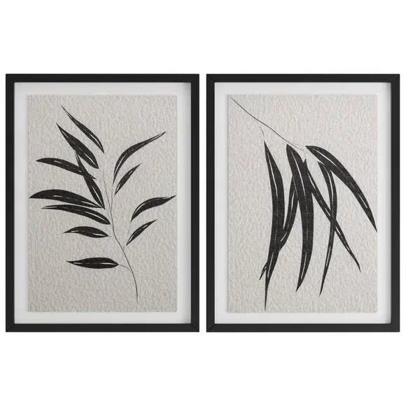 Set of 2 Framed Leaf Prints - Black, Paper