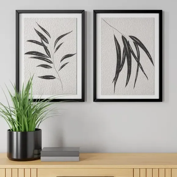 Set of 2 Framed Leaf Prints - Black, Paper image