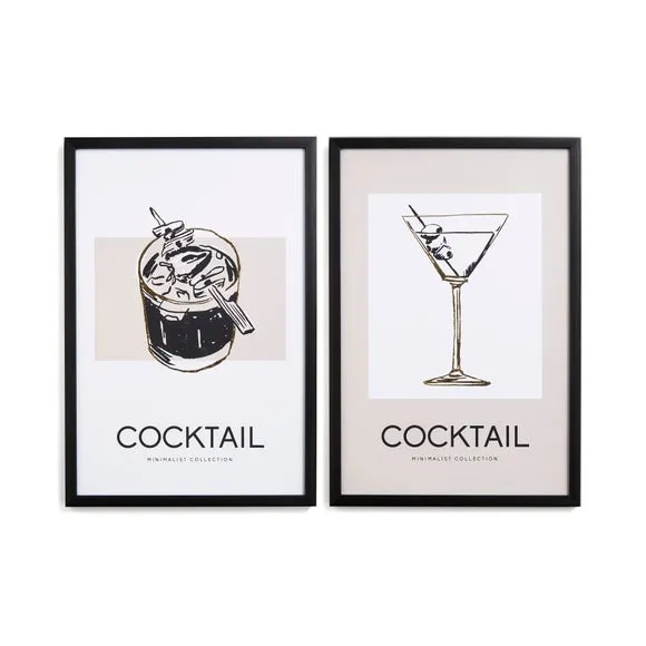 Set of 2 Framed Prints - Black, Cocktail Design