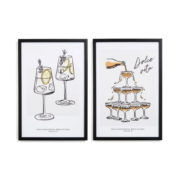 Set of 2 Framed Prints - Black/White