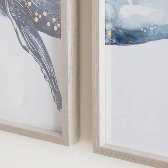 Set of 2 Framed Prints - Blue, Wood Frame