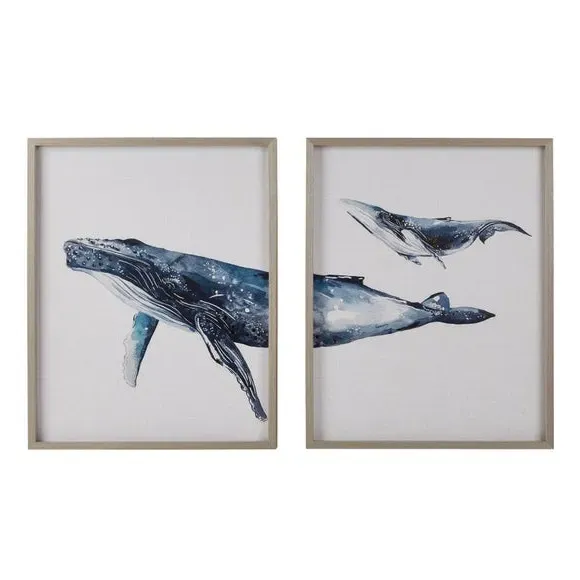 Set of 2 Framed Prints - Blue, Wood Frame