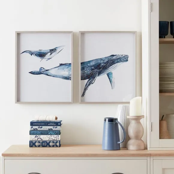 Set of 2 Framed Prints - Blue, Wood Frame image