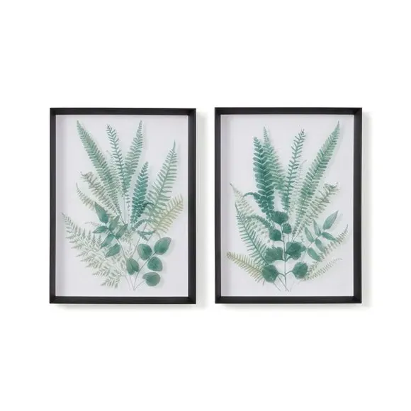 Set of 2 Framed Prints - Green, Fern Design