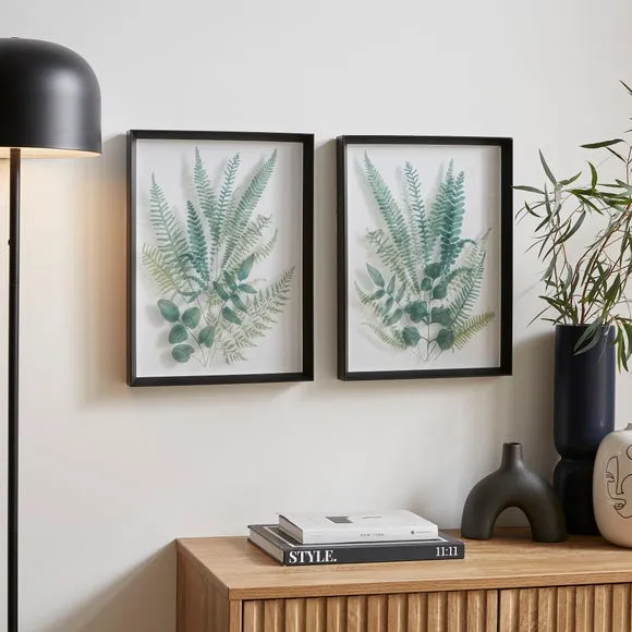 Set of 2 Framed Prints - Green, Fern Design