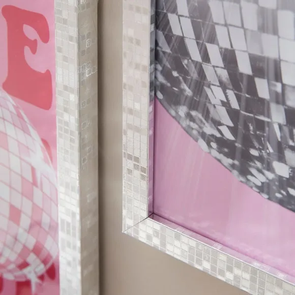Set of 2 Framed Prints with Disco Ball Frame - Pink