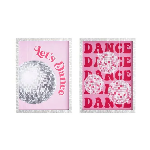 Set of 2 Framed Prints with Disco Ball Frame - Pink