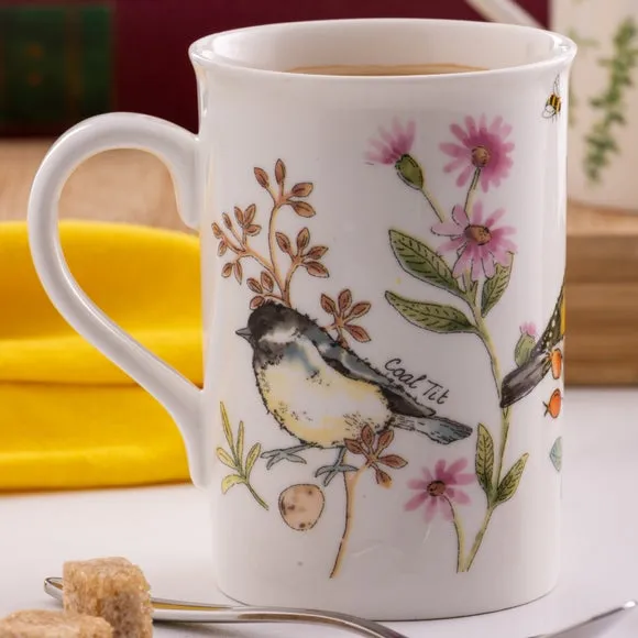 Set of 2 Garden Birds Mugs - White, Fine China