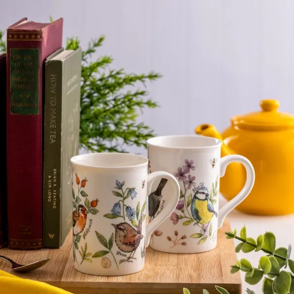 Set of 2 Garden Birds Mugs - White, Fine China image