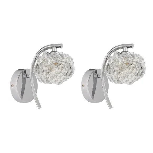 Set of 2 Glass Wall Lights - Chrome, Steel image